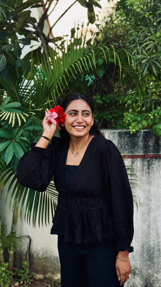 Nazuk – Elegant Black Cotton Wrap Top