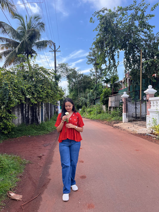 Jhalar – Handcrafted Rust Cotton Top