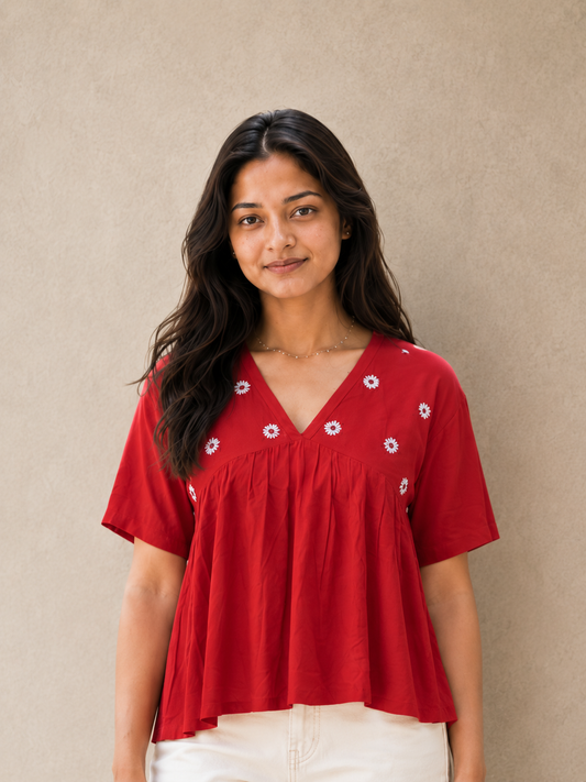 Jhalar – Handcrafted Rust Cotton Top