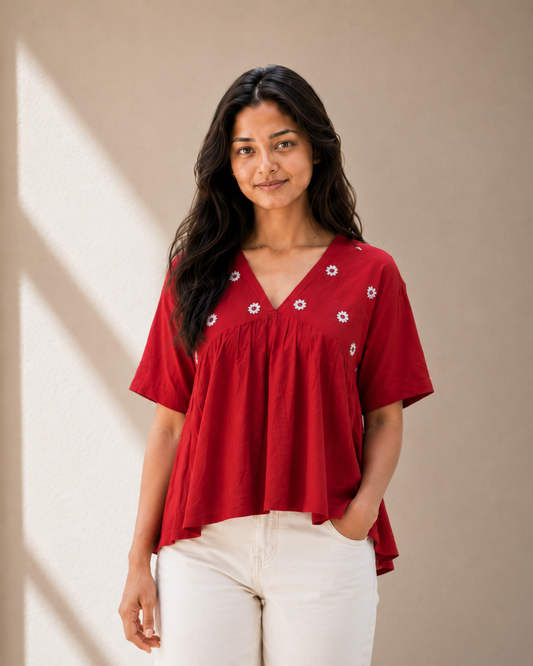Jhalar – Handcrafted Rust Cotton Top