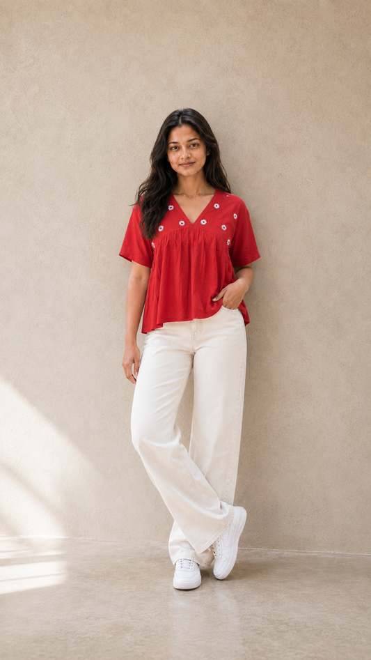 Jhalar – Handcrafted Rust Cotton Top