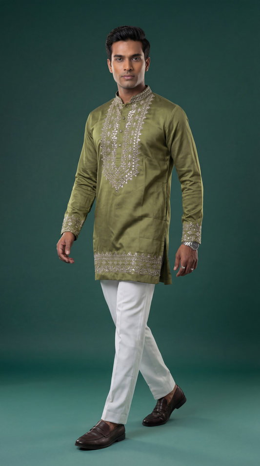 Sage Hand-Worked Short Kurta