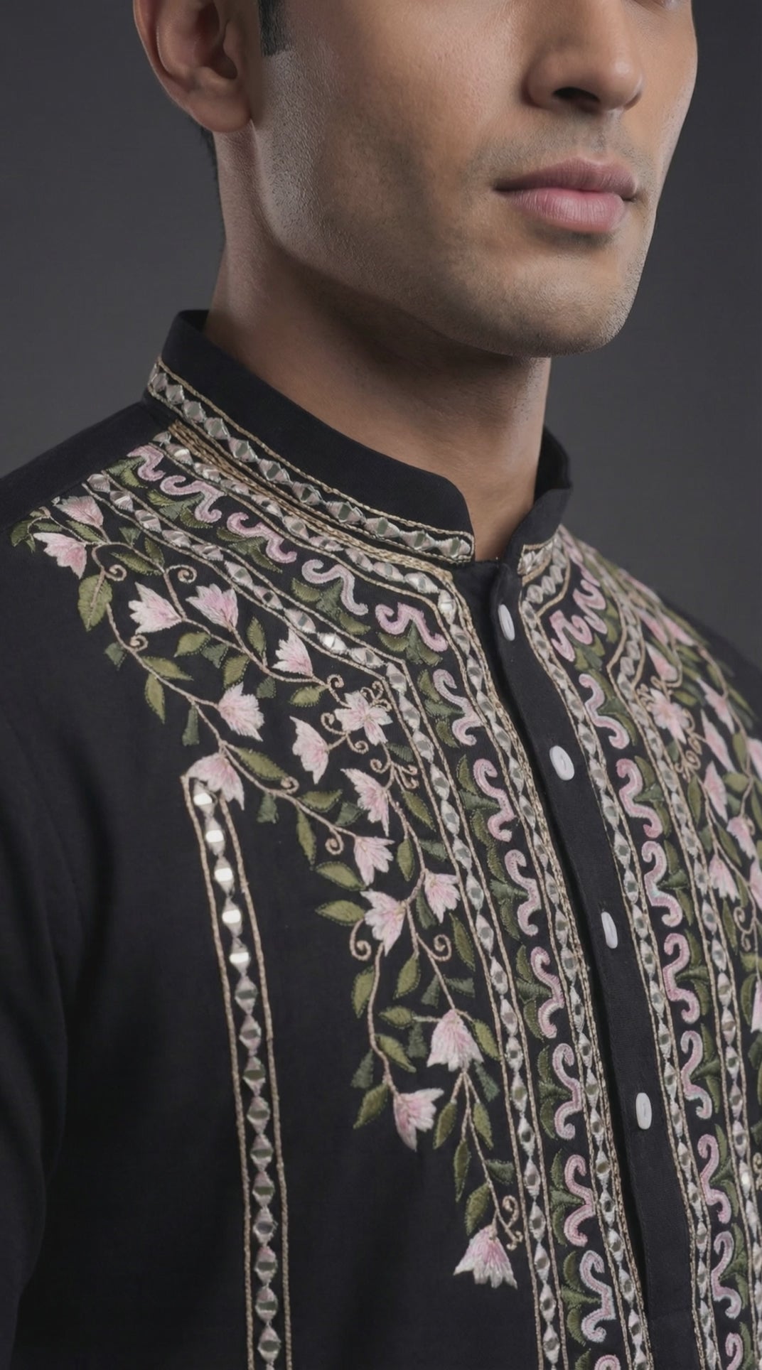 Midnight Botanical Hand-Worked Kurta