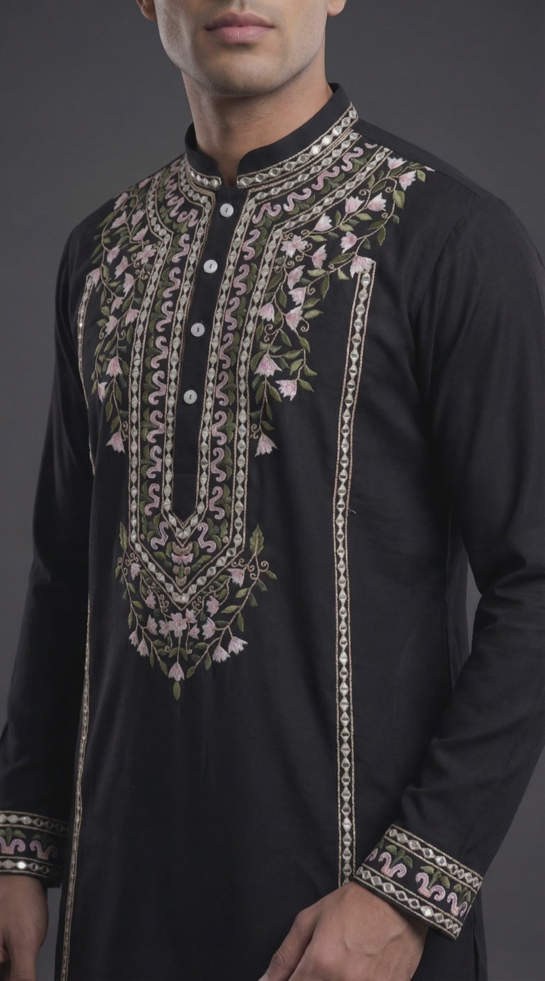 Midnight Botanical Hand-Worked Kurta