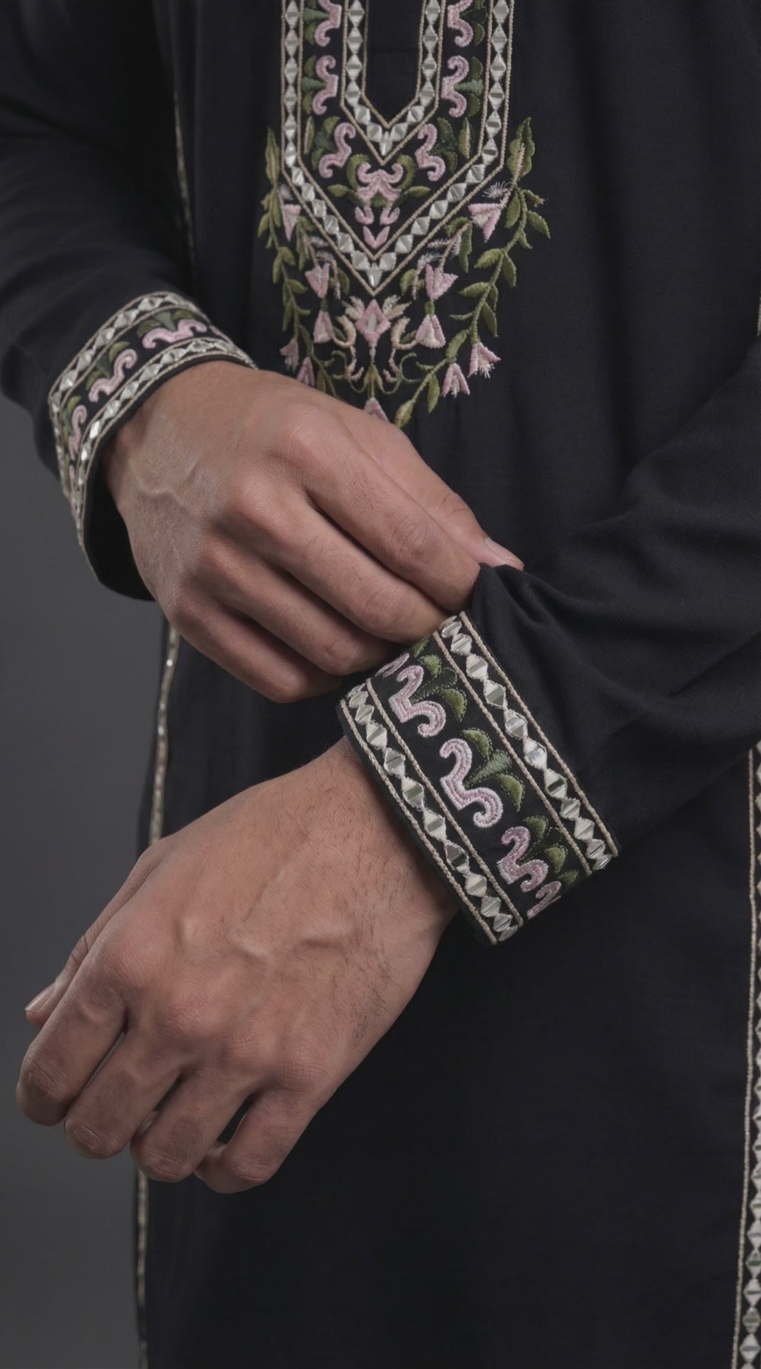 Midnight Botanical Hand-Worked Kurta