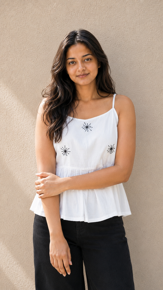 Saanj – White Handcrafted Cotton Top