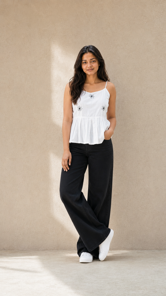 Saanj – White Handcrafted Cotton Top